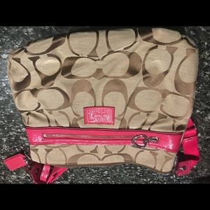 Pink and tan coach purse